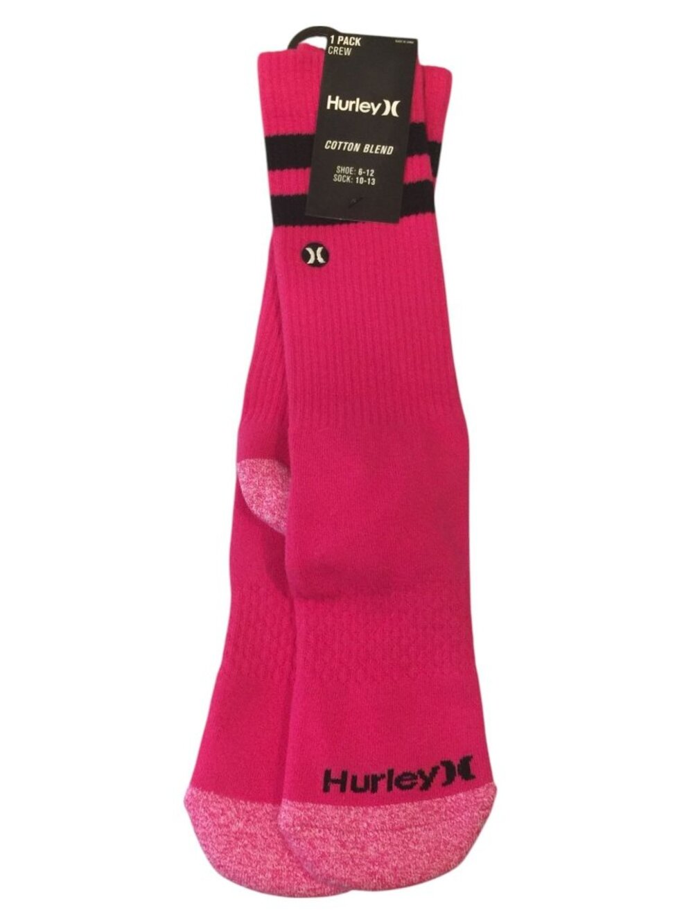 Hurley Men's Fuchsia Crew Socks Size 10-13 Black Stripes